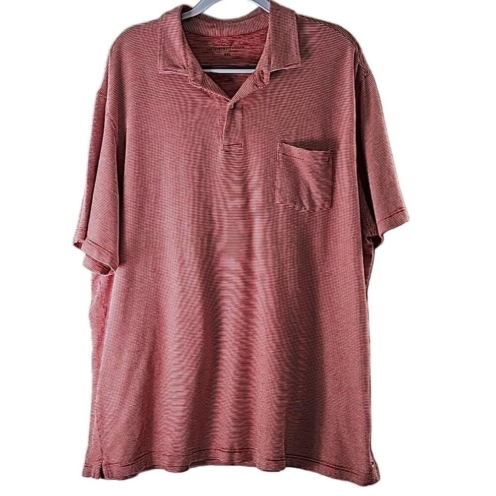 Vineyard Vines Mens Sz XXL Red/White Nautical Whale Logo Striped Polo Shirt